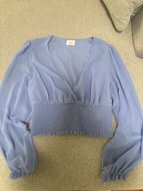 Wilfred Smocked-Waist V-Neck Blouse